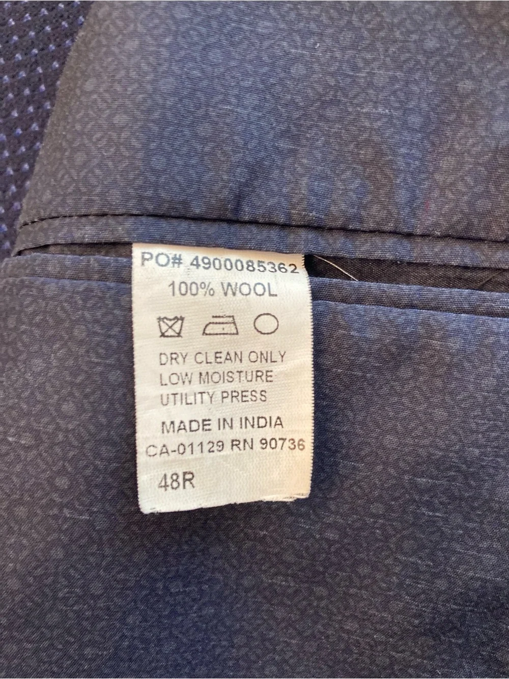 Calvin Klein Men's Blue 100% Wool Textured Blazer Jacket Size 48R Made in India
